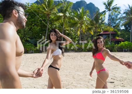 Two Couple On Beach Summer Vacation, Young People 36159506
