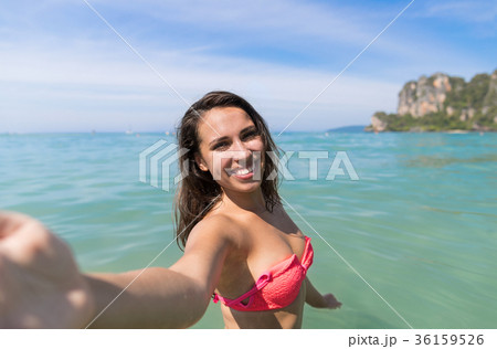 Attractive Young Caucasian Woman In Swimsuit On 36159526