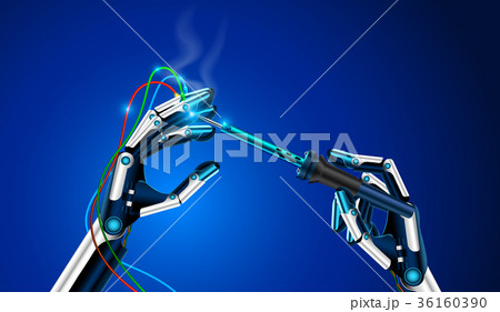 The robot holds in a hand a soldering iron The robot holds in a hand a soldering iron 36160390