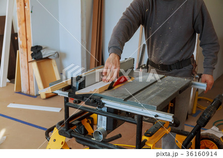 Carpenter tools on wooden table with sawdust Carpenter tools on wooden table with sawdust 36160914