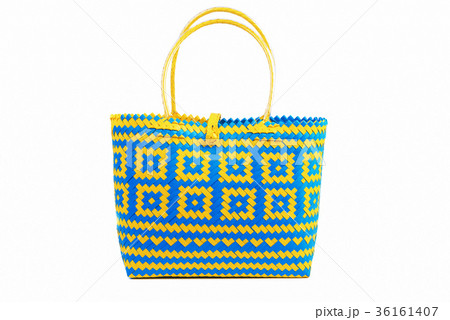 blue and yellow close up wicker tote bag 36161407
