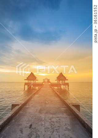 Walking way on ocean with sunset sky 36161552