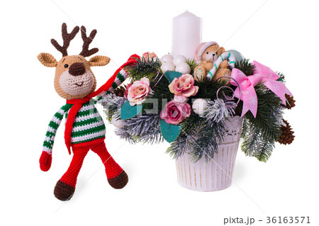 toy deer and Christmas decor on white 36163571