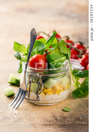 Salad in glass jar 36165534