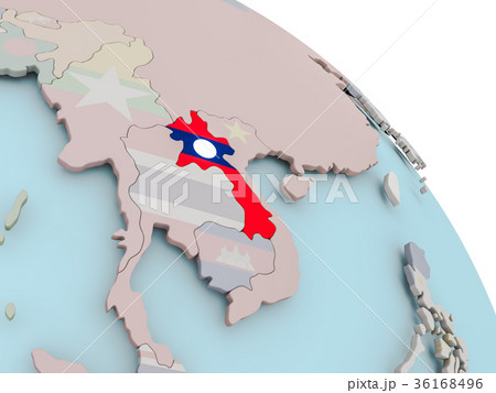 Map of Laos with flag 36168496