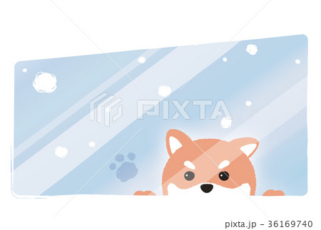 戌年年賀状 窓辺の犬のイラスト素材