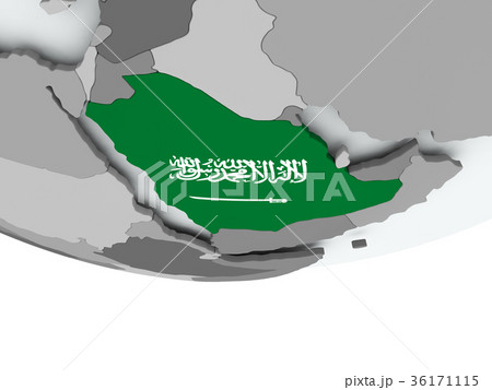 Saudi Arabia with flag on globe Saudi Arabia with flag on globe 36171115