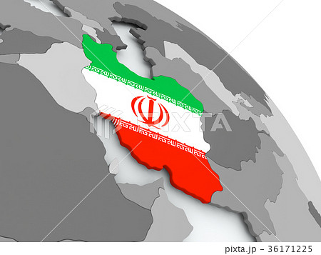 Map of Iran with flag on globe 36171225