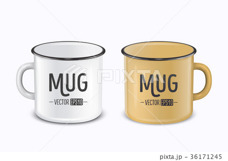 Vector realistic enamel metal white and brown mugs 36171245