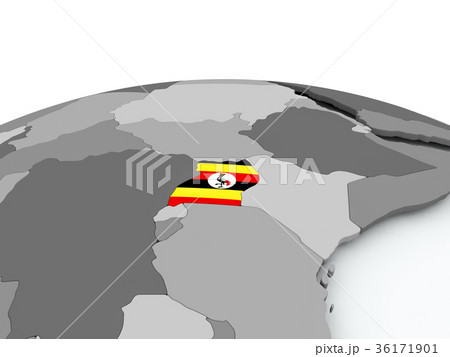 Flag of Uganda on globe 36171901