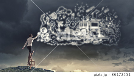 Businesswoman reaching strategy plan 36172551