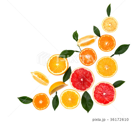 Isolated citrus fruits. Pieces of lemon, lime 36172610