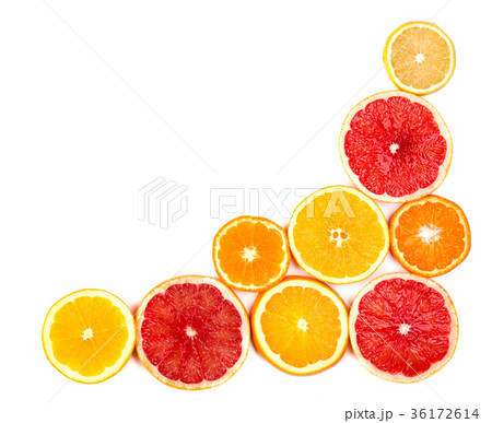 Isolated citrus fruits. Pieces of lemon, lime Isolated citrus fruits. Pieces of lemon, lime 36172614