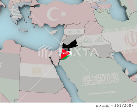Jordan on political globe with flag Jordan on political globe with flag 36172687