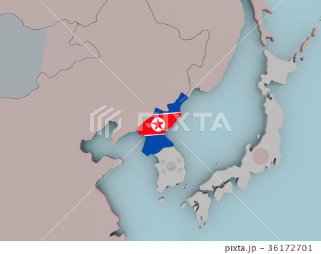 North Korea on political globe with flag 36172701