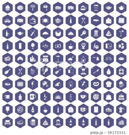 100 restaurant icons hexagon purple 100 restaurant icons hexagon purple 36173331