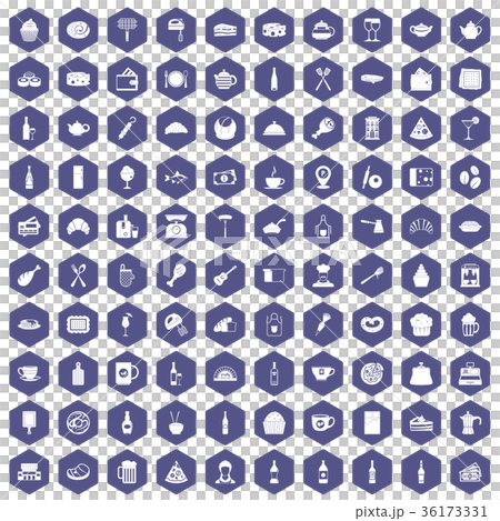 100 restaurant icons hexagon purple 36173331