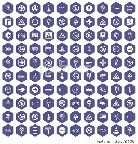 100 road signs icons hexagon purple 100 road signs icons hexagon purple 36173406