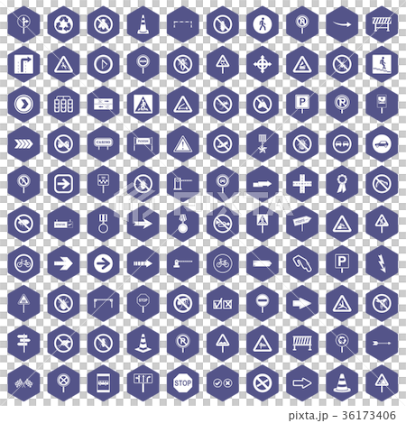 100 road signs icons hexagon purple 100 road signs icons hexagon purple 36173406