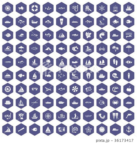 100 sea icons hexagon purple 100 sea icons hexagon purple 36173417
