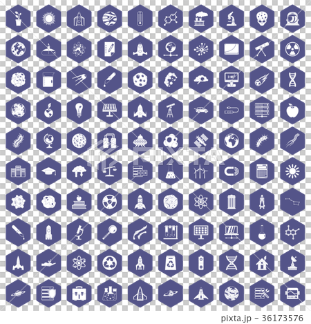 100 space icons hexagon purple 36173576