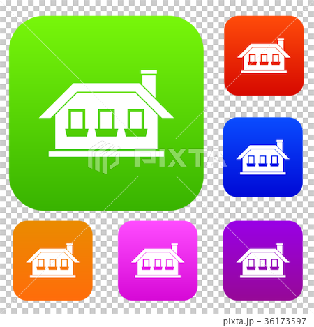 One-storey house with three windows set collection One-storey house with three windows set collection 36173597