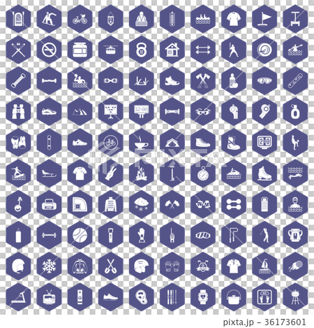 100 sport life icons hexagon purple 100 sport life icons hexagon purple 36173601