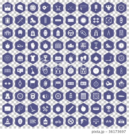 100 stopwatch icons hexagon purple 36173697
