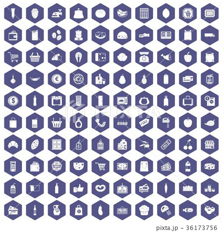 100 supermarket icons hexagon purple 36173756