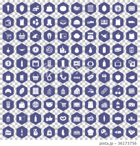 100 supermarket icons hexagon purple 36173756