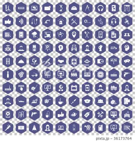 100 support icons hexagon purple 36173764