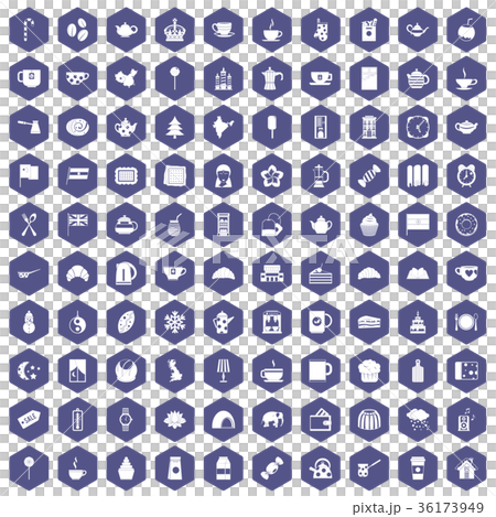 100 tea cup icons hexagon purple 100 tea cup icons hexagon purple 36173949
