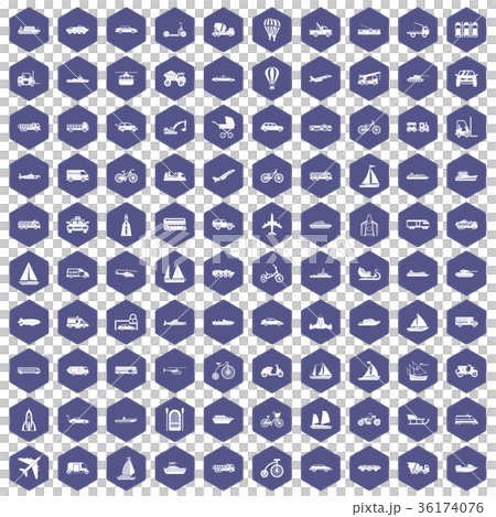 100 transportation icons hexagon purple 100 transportation icons hexagon purple 36174076