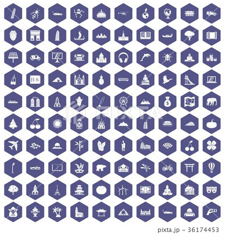 100 world icons hexagon purple 36174453