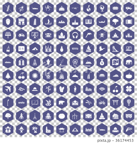 100 world icons hexagon purple 36174453