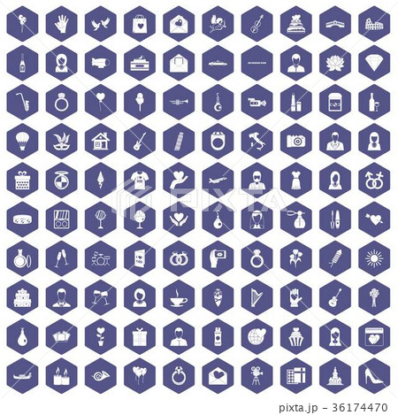 100 wedding icons hexagon purple 100 wedding icons hexagon purple 36174470