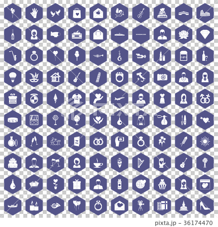 100 wedding icons hexagon purple 100 wedding icons hexagon purple 36174470
