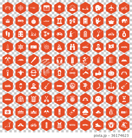 100 adventure icons hexagon orange 36174623