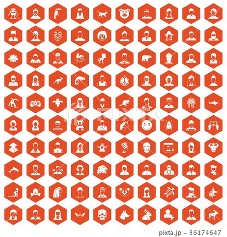 100 avatar icons hexagon orange 36174647