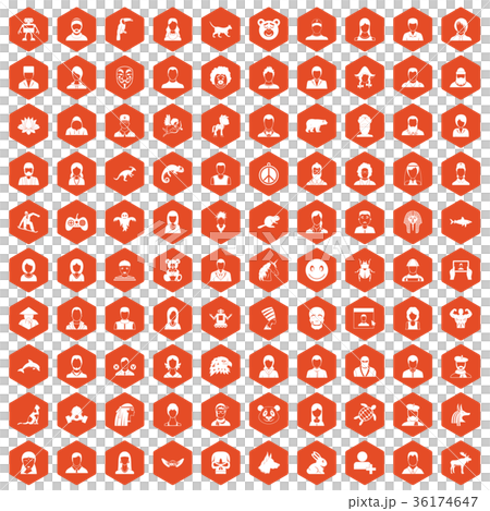100 avatar icons hexagon orange 36174647