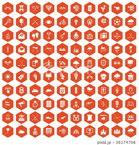 100 arrow icons hexagon orange 36174708