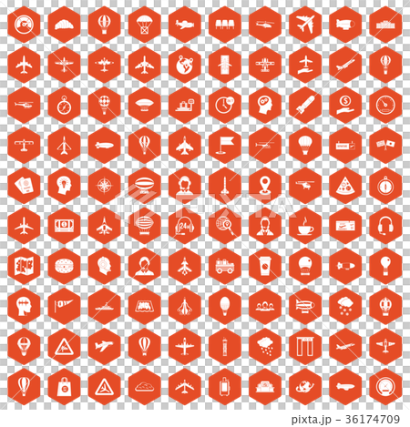 100 aviation icons hexagon orange 36174709