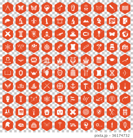 100 archeology icons hexagon orange 36174732