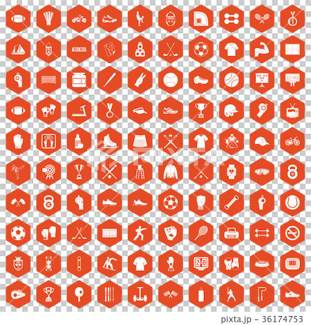 100 athlete icons hexagon orange 36174753
