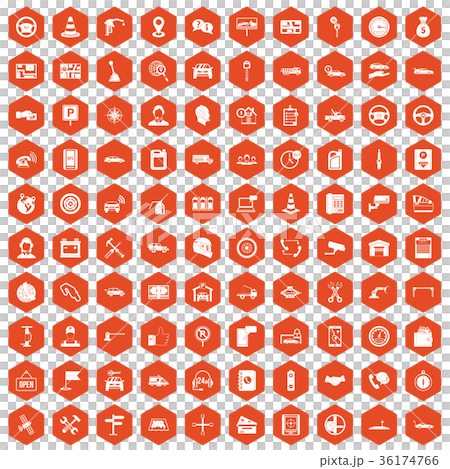 100 auto service center icons hexagon orange 36174766