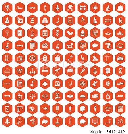 100 balance icons hexagon orange 36174819