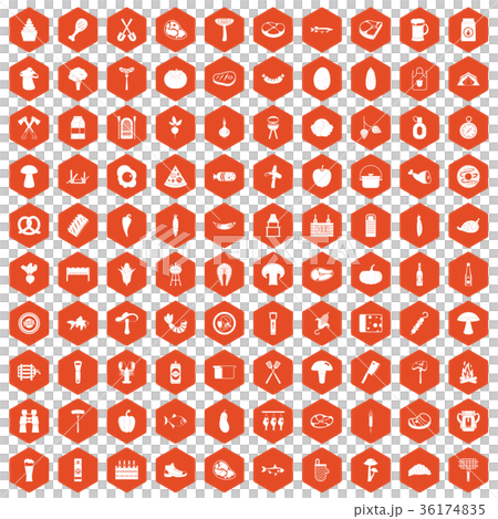 100 barbecue icons hexagon orange 100 barbecue icons hexagon orange 36174835