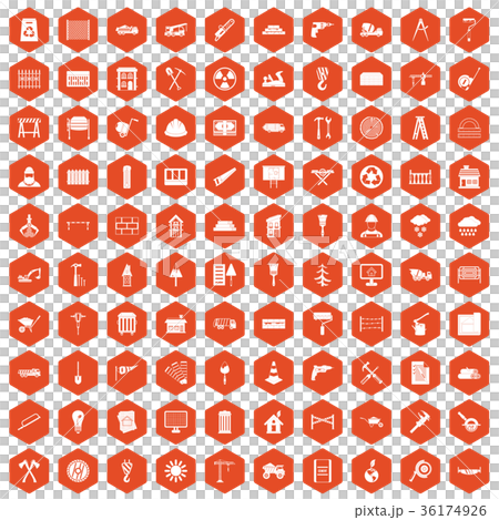 100 building materials icons hexagon orange 100 building materials icons hexagon orange 36174926