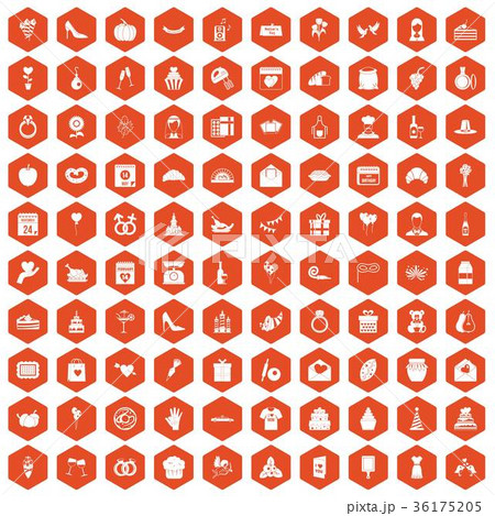 100 cake icons hexagon orange 36175205