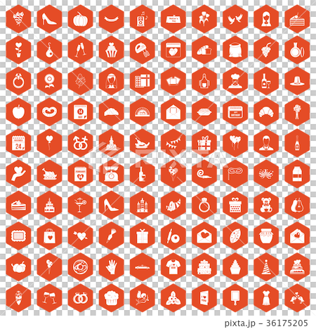 100 cake icons hexagon orange 36175205